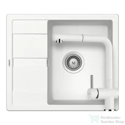   Schock RONDA D-100 konyhai mosogatótálca CRISTALITE® Alpina 580 x 500 mm, gránit kompozit, Schock Epos konyhai csapteleppel, fehér SETRD100EEXALPI