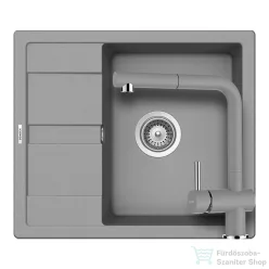   Schock RONDA D-100 konyhai mosogatótálca CRISTALITE® Croma 580 x 500 mm, gránit kompozit, Schock Epos konyhai csapteleppel, szürke SETRD100EEXCROM