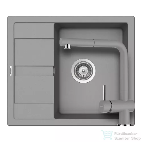 Schock RONDA D-100 konyhai mosogatótálca CRISTALITE® Croma 580 x 500 mm, gránit kompozit, Schock Epos konyhai csapteleppel, szürke SETRD100EEXCROM