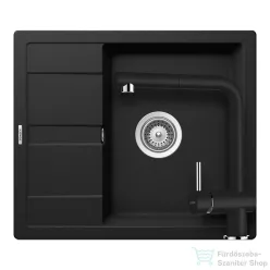   Schock RONDA D-100 konyhai mosogatótálca CRISTALITE® Nero 580 x 500 mm, gránit kompozit, Schock Epos konyhai csapteleppel, fekete SETRD100EEXNERO