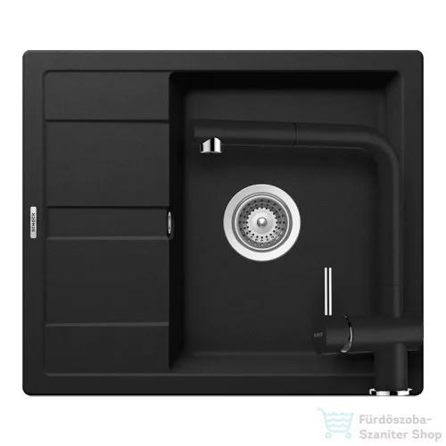Schock RONDA D-100 konyhai mosogatótálca CRISTALITE® Nero 580 x 500 mm, gránit kompozit, Schock Epos konyhai csapteleppel, fekete SETRD100EEXNERO