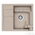 Schock RONDA D-100 konyhai mosogatótálca CRISTALITE® Sabbia 580 x 500 mm, gránit kompozit, Schock Epos konyhai csapteleppel, homok SETRD100EEXSABB