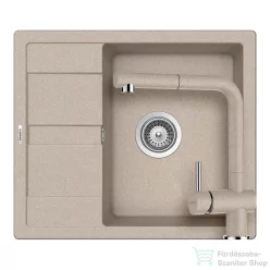   Schock RONDA D-100 konyhai mosogatótálca CRISTALITE® Sabbia 580 x 500 mm, gránit kompozit, Schock Epos konyhai csapteleppel, homok SETRD100EEXSABB