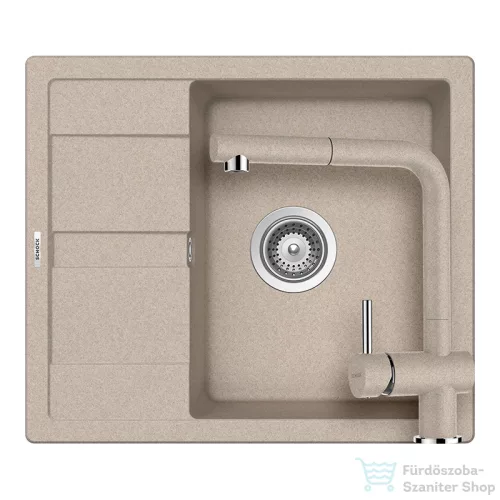 Schock RONDA D-100 konyhai mosogatótálca CRISTALITE® Sabbia 580 x 500 mm, gránit kompozit, Schock Epos konyhai csapteleppel, homok SETRD100EEXSABB