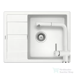   Schock RONDA D-100L konyhai mosogatótálca CRISTALITE® Alpina 650 x 500 mm, gránit kompozit, Schock Epos konyhai csapteleppel, fehér SETRD100LEEXALPI