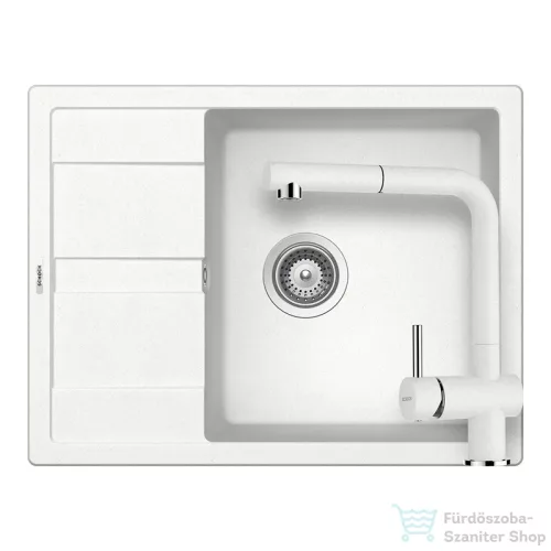Schock RONDA D-100L konyhai mosogatótálca CRISTALITE® Alpina 650 x 500 mm, gránit kompozit, Schock Epos konyhai csapteleppel, fehér SETRD100LEEXALPI
