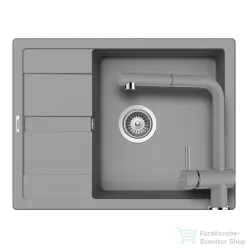   Schock RONDA D-100L konyhai mosogatótálca CRISTALITE® Croma 650 x 500 mm, gránit kompozit, Schock Epos konyhai csapteleppel, szürke SETRD100LEEXCROM