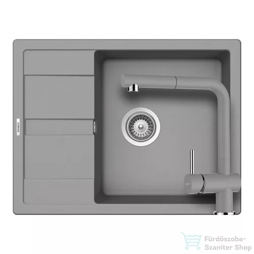 Schock RONDA D-100L konyhai mosogatótálca CRISTALITE® Croma 650 x 500 mm, gránit kompozit, Schock Epos konyhai csapteleppel, szürke SETRD100LEEXCROM