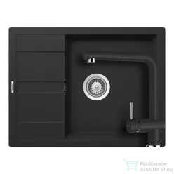   Schock RONDA D-100L konyhai mosogatótálca CRISTALITE® Nero 650 x 500 mm, gránit kompozit, Schock Epos konyhai csapteleppel, fekete SETRD100LEEXNERO