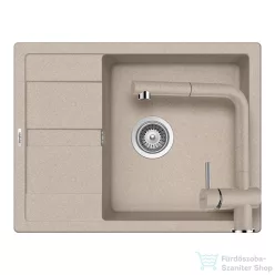   Schock RONDA D-100L konyhai mosogatótálca CRISTALITE® Sabbia 650 x 500 mm, gránit kompozit, Schock Epos konyhai csapteleppel, homok SETRD100LEEXSABB