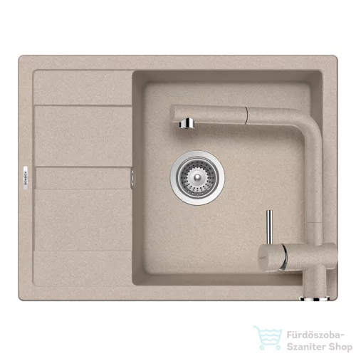 Schock RONDA D-100L konyhai mosogatótálca CRISTALITE® Sabbia 650 x 500 mm, gránit kompozit, Schock Epos konyhai csapteleppel, homok SETRD100LEEXSABB