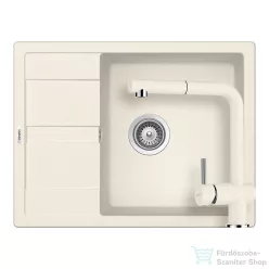   Schock RONDA D-100L konyhai mosogatótálca CRISTALITE® Vanilla 650 x 500 mm, gránit kompozit, Schock Epos konyhai csapteleppel, világos bézs SETRD100LEEXVANI