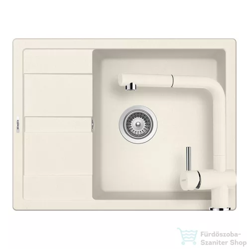 Schock RONDA D-100L konyhai mosogatótálca CRISTALITE® Vanilla 650 x 500 mm, gránit kompozit, Schock Epos konyhai csapteleppel, világos bézs SETRD100LEEXVANI