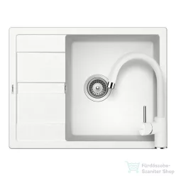   Schock RONDA D-100L konyhai mosogatótálca CRISTALITE® Alpina 650 x 500 mm, gránit kompozit, Schock Plutos konyhai csapteleppel, fehér SETRD100LPALPI