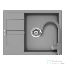   Schock RONDA D-100L konyhai mosogatótálca CRISTALITE® Croma 650 x 500 mm, gránit kompozit, Schock Plutos konyhai csapteleppel, szürke SETRD100LPCROM