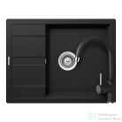 Schock RONDA D-100L konyhai mosogatótálca CRISTALITE® Nero 650 x 500 mm, gránit kompozit, Schock Plutos konyhai csapteleppel, fekete SETRD100LPNERO