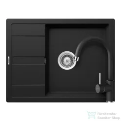   Schock RONDA D-100L konyhai mosogatótálca CRISTALITE® Nero 650 x 500 mm, gránit kompozit, Schock Plutos konyhai csapteleppel, fekete SETRD100LPNERO
