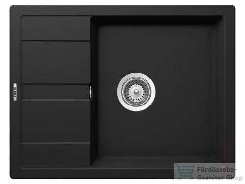 Schock RONDA D-100L konyhai mosogatótálca CRISTALITE® Nero 650 x 500 mm, gránit kompozit, Schock Plutos konyhai csapteleppel, fekete SETRD100LPNERO