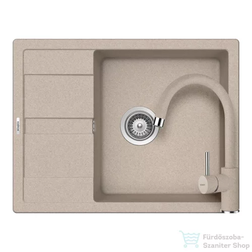 Schock RONDA D-100L konyhai mosogatótálca CRISTALITE® Sabbia 650 x 500 mm, gránit kompozit, Schock Plutos konyhai csapteleppel, homok SETRD100LPSABB