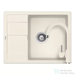  Schock RONDA D-100L konyhai mosogatótálca CRISTALITE® Vanilla 650 x 500 mm, gránit kompozit, Schock Plutos konyhai csapteleppel, világos bézs SETRD100LPVANI