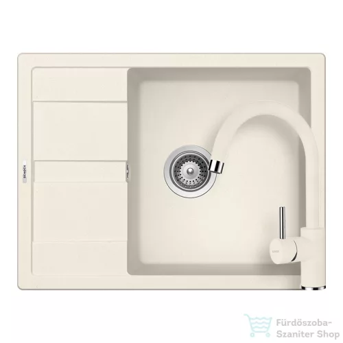 Schock RONDA D-100L konyhai mosogatótálca CRISTALITE® Vanilla 650 x 500 mm, gránit kompozit, Schock Plutos konyhai csapteleppel, világos bézs SETRD100LPVANI