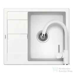   Schock RONDA D-100 konyhai mosogatótálca CRISTALITE® Alpina 580 x 500 mm, gránit kompozit, Schock Plutos konyhai csapteleppel, fehér SETRD100PALPI