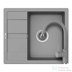   Schock RONDA D-100 konyhai mosogatótálca CRISTALITE® Croma 580 x 500 mm, gránit kompozit, Schock Plutos konyhai csapteleppel, szürke SETRD100PCROM