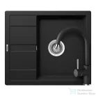 Schock RONDA D-100 konyhai mosogatótálca CRISTALITE® Nero 580 x 500 mm, gránit kompozit, Schock Plutos konyhai csapteleppel, fekete SETRD100PNERO