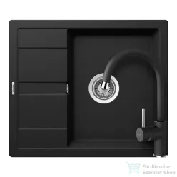   Schock RONDA D-100 konyhai mosogatótálca CRISTALITE® Nero 580 x 500 mm, gránit kompozit, Schock Plutos konyhai csapteleppel, fekete SETRD100PNERO