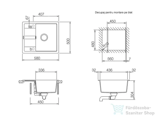 Schock RONDA D-100 konyhai mosogatótálca CRISTALITE® Nero 580 x 500 mm, gránit kompozit, Schock Plutos konyhai csapteleppel, fekete SETRD100PNERO