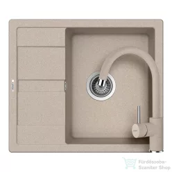   Schock RONDA D-100 konyhai mosogatótálca CRISTALITE® Sabbia 580 x 500 mm, gránit kompozit, Schock Plutos konyhai csapteleppel, homok SETRD100PSABB