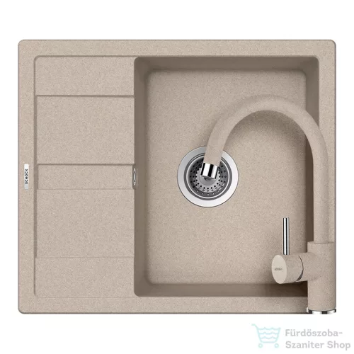 Schock RONDA D-100 konyhai mosogatótálca CRISTALITE® Sabbia 580 x 500 mm, gránit kompozit, Schock Plutos konyhai csapteleppel, homok SETRD100PSABB