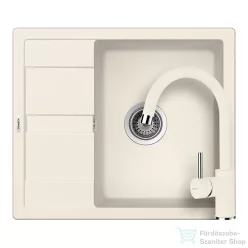   Schock RONDA D-100 konyhai mosogatótálca CRISTALITE® Vanilla 580 x 500 mm, gránit kompozit, Schock Plutos konyhai csapteleppel, világos bézs SETRD100PVANI