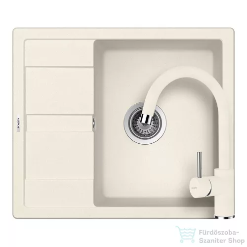 Schock RONDA D-100 konyhai mosogatótálca CRISTALITE® Vanilla 580 x 500 mm, gránit kompozit, Schock Plutos konyhai csapteleppel, világos bézs SETRD100PVANI