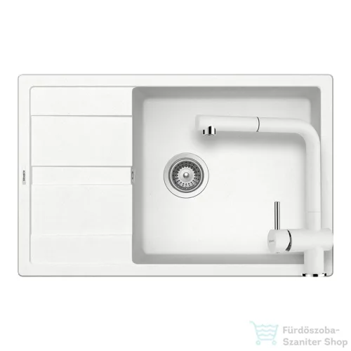 Schock RONDA D-100XL konyhai mosogatótálca CRISTALITE® Alpina 780 x 500 mm, gránit kompozit, Schock Epos konyhai csapteleppel, fehér SETRD100XLEEXALPI