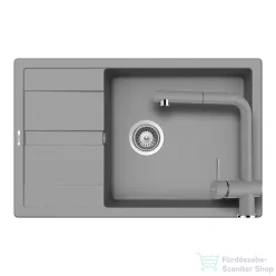  Schock RONDA D-100XL konyhai mosogatótálca CRISTALITE® Croma 780 x 500 mm, gránit kompozit, Schock Epos konyhai csapteleppel, szürke SETRD100XLEEXCROM