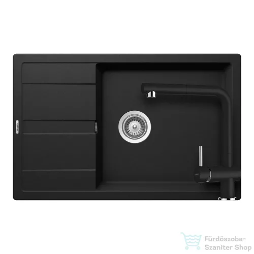 Schock RONDA D-100XL konyhai mosogatótálca CRISTALITE® Nero 780 x 500 mm, gránit kompozit, Schock Epos konyhai csapteleppel, fekete SETRD100XLEEXNERO