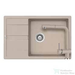   Schock RONDA D-100XL konyhai mosogatótálca CRISTALITE® Sabbia 780 x 500 mm, gránit kompozit, Schock Epos konyhai csapteleppel, homok SETRD100XLEEXSABB