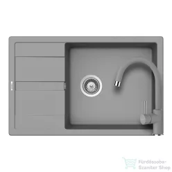   Schock RONDA D-100XL konyhai mosogatótálca CRISTALITE® Croma 780 x 500 mm, gránit kompozit, Schock Plutos konyhai csapteleppel, szürke SETRD100XLPCROM