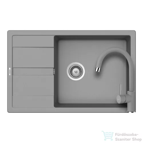 Schock RONDA D-100XL konyhai mosogatótálca CRISTALITE® Croma 780 x 500 mm, gránit kompozit, Schock Plutos konyhai csapteleppel, szürke SETRD100XLPCROM