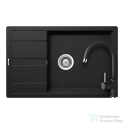   Schock RONDA D-100XL konyhai mosogatótálca CRISTALITE® Nero 780 x 500 mm, gránit kompozit, Schock Plutos konyhai csapteleppel, fekete SETRD100XLPNERO