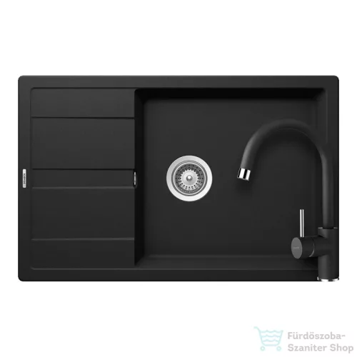 Schock RONDA D-100XL konyhai mosogatótálca CRISTALITE® Nero 780 x 500 mm, gránit kompozit, Schock Plutos konyhai csapteleppel, fekete SETRD100XLPNERO