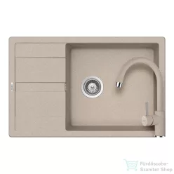   Schock RONDA D-100XL konyhai mosogatótálca CRISTALITE® Sabbia 780 x 500 mm, gránit kompozit, Schock Plutos konyhai csapteleppel, homok SETRD100XLPSABB