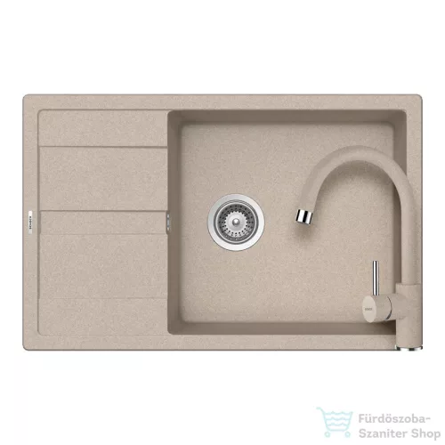 Schock RONDA D-100XL konyhai mosogatótálca CRISTALITE® Sabbia 780 x 500 mm, gránit kompozit, Schock Plutos konyhai csapteleppel, homok SETRD100XLPSABB