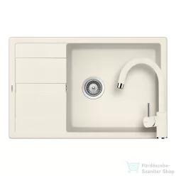   Schock RONDA D-100XL konyhai mosogatótálca CRISTALITE® Vanilla 780 x 500 mm, gránit kompozit, Schock Plutos konyhai csapteleppel, világos bézs SETRD100XLPVANI