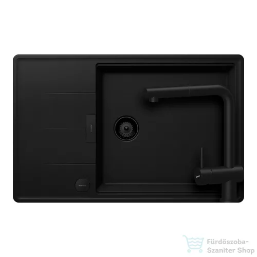 Schock TIA D-100LS konyhai mosogatótálca Schock Epos konyhai csapteleppel kihúzható fejjel, CRISTADUR® Puro 780x500 mm, intenzív fekete SETTD100LSEEXPURO