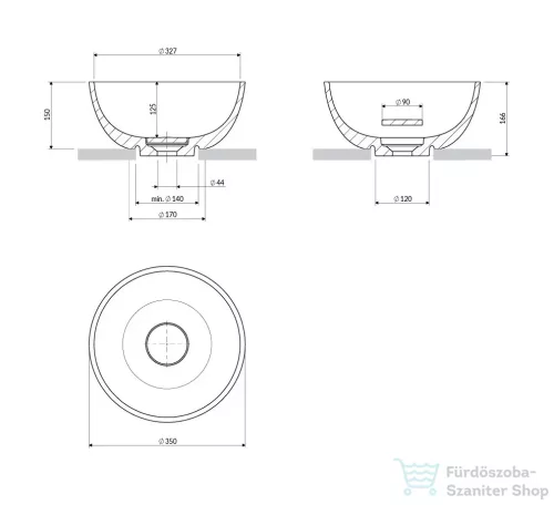 OMNIRES SHELL M+ 35 cm-es pultra ültethető mosdó leeresztő nélkül, matt fehér SHELL350UNBM