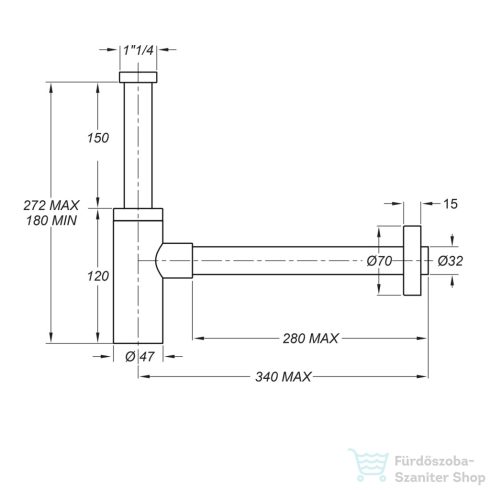 Sapho mosdószifon, 1'1/4, 32mm, matt fehér (SI514)
