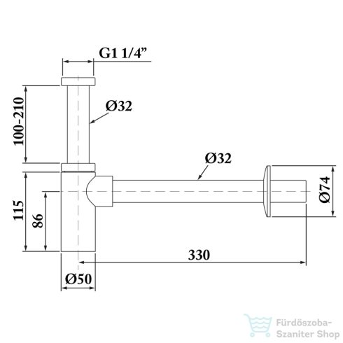 Sapho mosdószifon, 1'1/4, 32mm, matt arany (SI519)