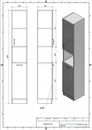 AQUALINE SIMPLEX ECO állószekrény szennyeskosárral, 30x180x30cm, matt fehér (SIME310)